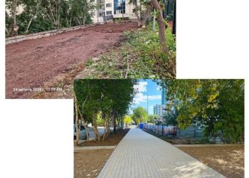 «Жастар» сарайының аумағына ауқымды абаттандыру жұмыстары жүргізілді